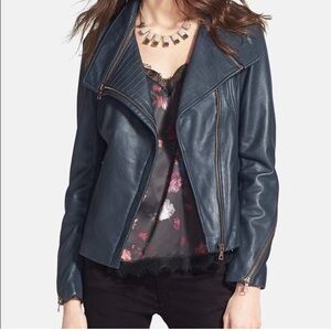 ⭐️ Sam Edelman Midnight Navy (rare) Moto Leather Jacket size Large
